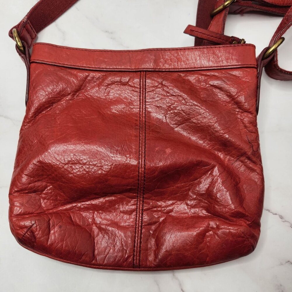 Fossil Crossbody Red Leather Bag Purse Bohemian Festival Classic Handbag - Picture 4 of 11